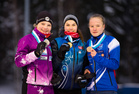 N14 sprintin mitalistit Hannah Samrt, Emilia Irvankoski ja Tuuli Järviluoma
